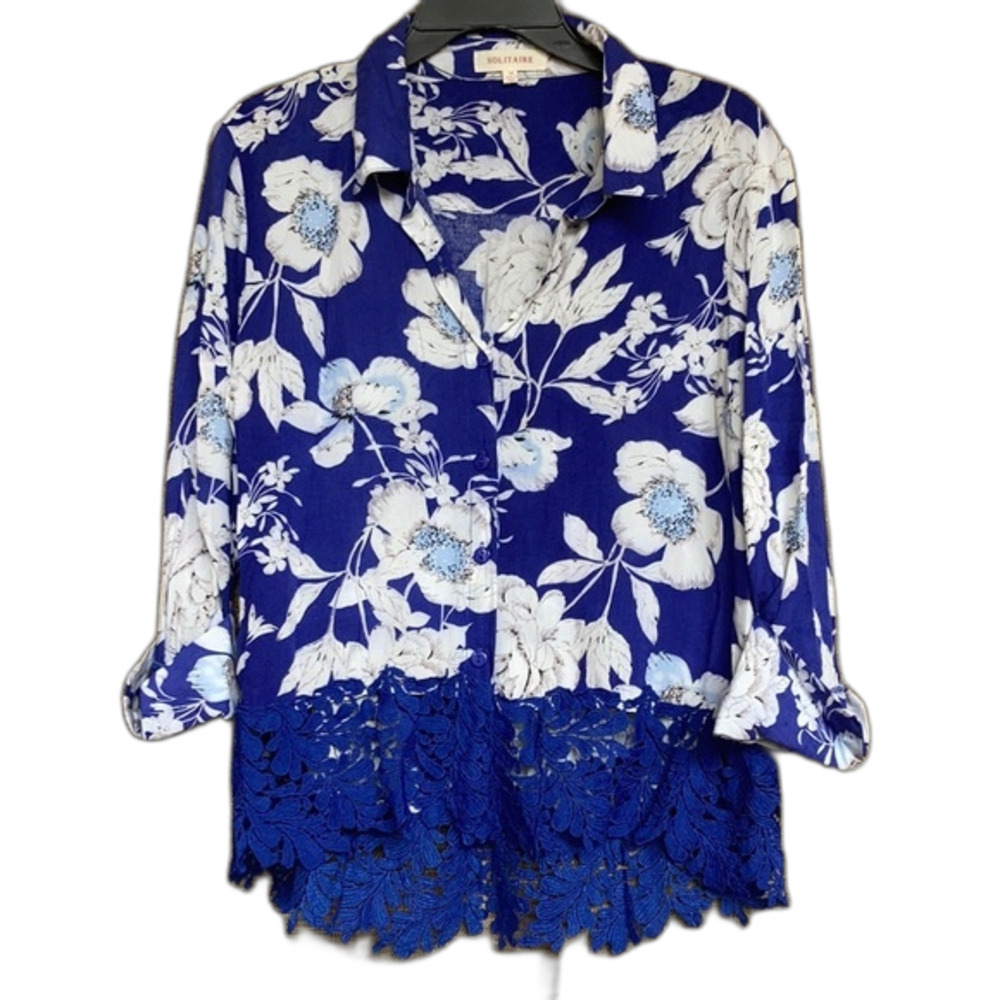 Solitaire white blue floral print shirt